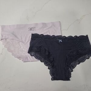 Pink and Dark Blue AERIE Lace Panties Set